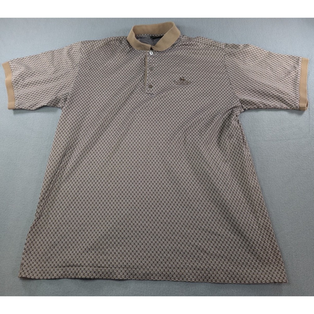 Bobby Jones Mens Tattersall Golf Club Polo Shirt Size Large Brown Geometric